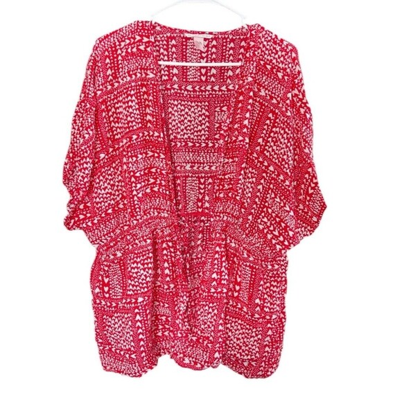 Victorias Secret Red  Hearts Batwing Sleeve Beach Cover-Up Kimono Robe OS - Picture 1 of 5
